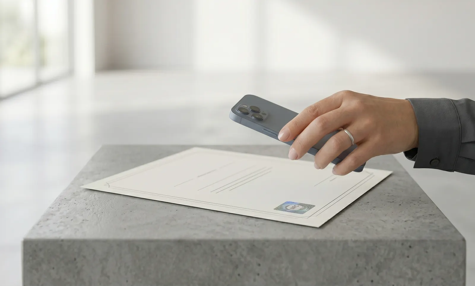 Secure document with tamper-evident NFC label verified by smartphone