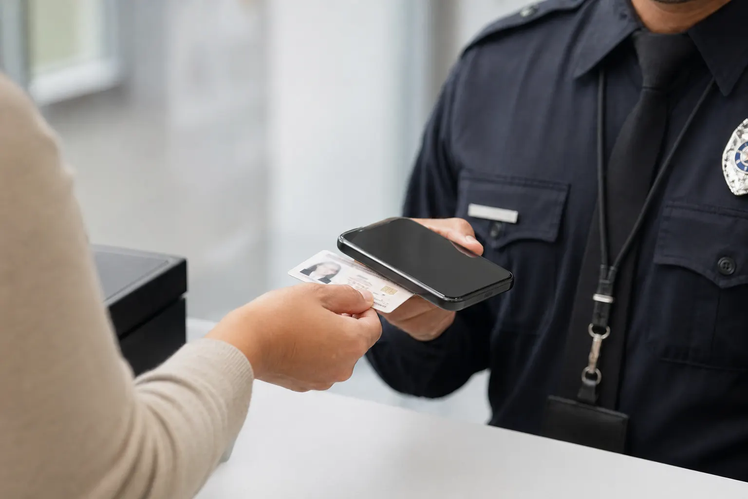 Officer verifying a national identity card using TrueTap NFC authentication